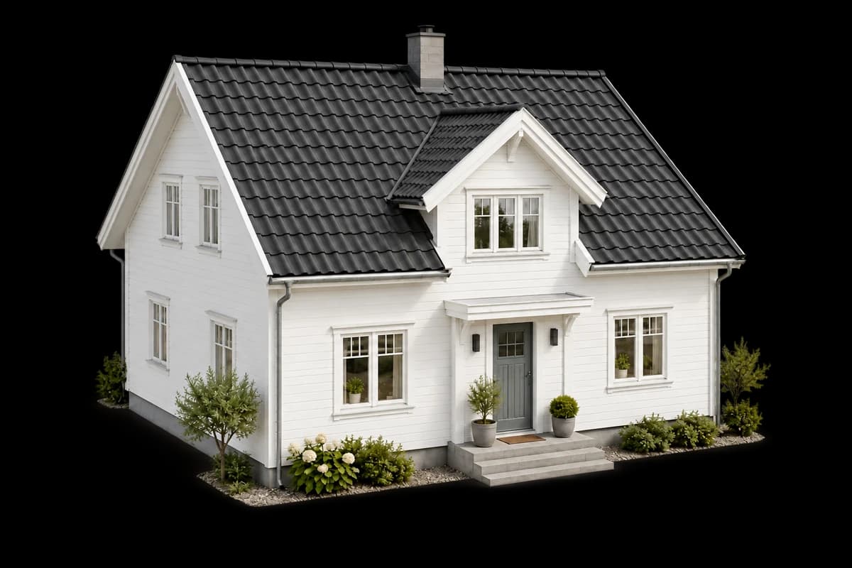 Illustrert hus med betongtakstein