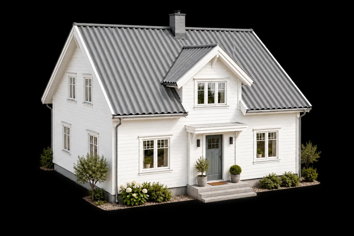 Illustrert hus med fibersement
