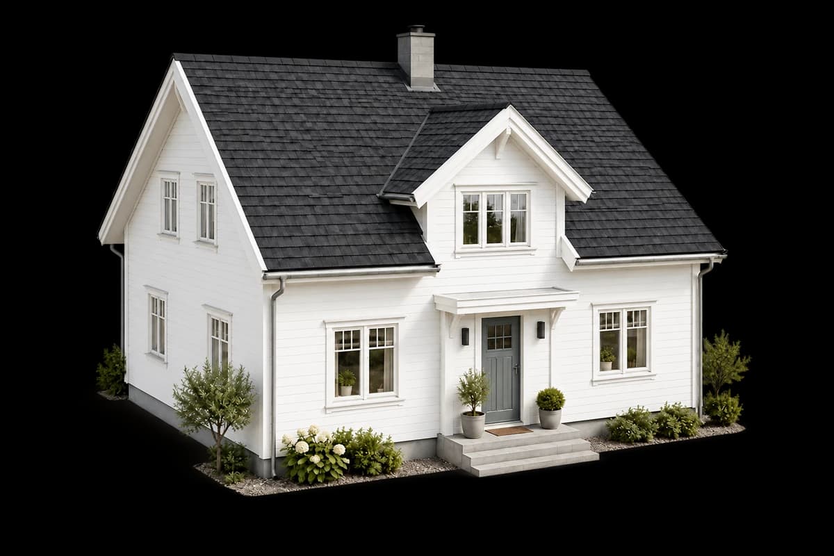 Illustrert hus med asfaltshingel