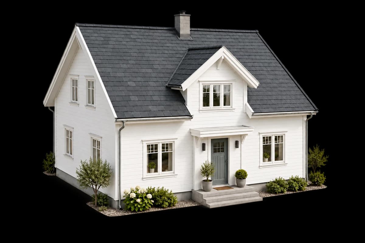 Illustrert hus med naturskifer