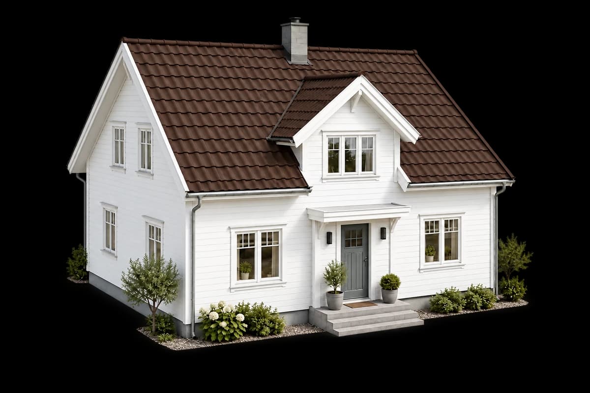 Illustrert hus med steinbelagt stål