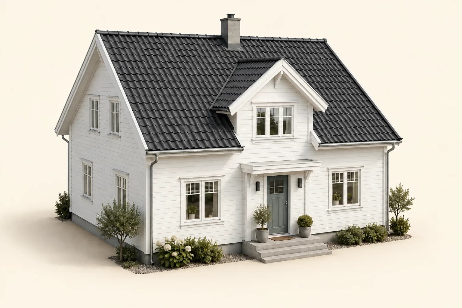 Samme hus illustrert med tegl · antrasitt
