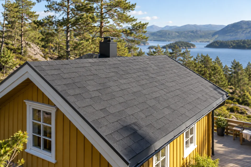 Generert illustrasjon: Tak med asfaltshingel