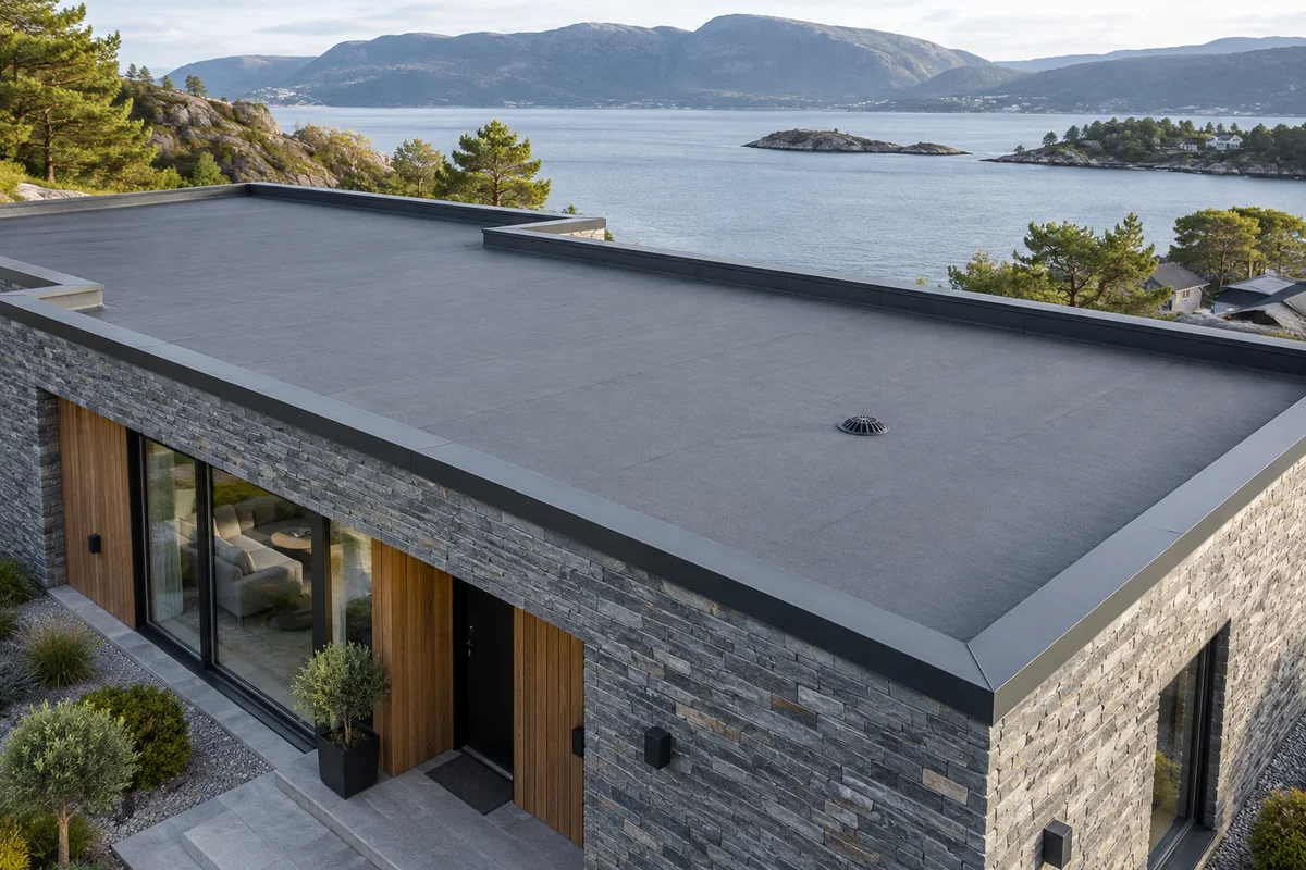 Illustrert moderne hus med flatt tak
