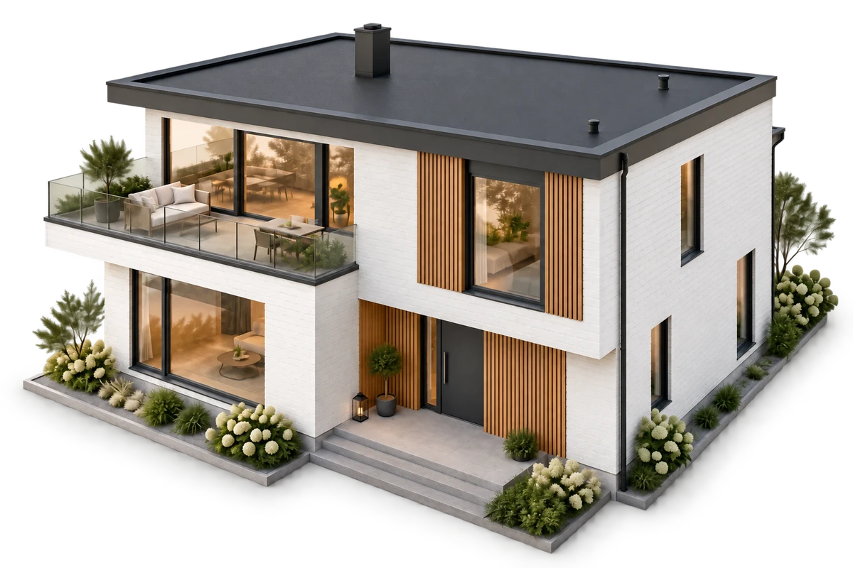 Illustrert hus med epdm